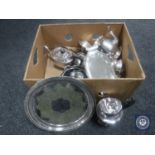 A box of antique and later silver plated items