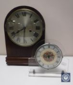An Edwardian dome topped bracket clock together with a Perspex bedroom clock