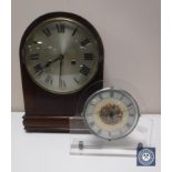 An Edwardian dome topped bracket clock together with a Perspex bedroom clock