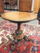A small 19th century carved mahogany pedestal occasional table,