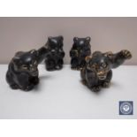 Four Royal Copenhagen figures of bear cubs in mottled brown glaze,