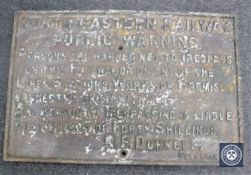 An antique cast iron railway notice, North Eastern Railway Public Warning,