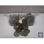 A box containing a quantity of coins, half crowns,