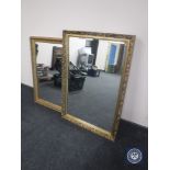 Two gilt framed mirrors and a print.
