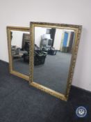 Two gilt framed mirrors and a print.