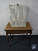 A Victorian mahogany side table together with a painted loom linen box