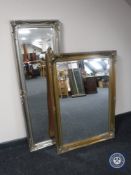 A gilt framed bevelled mirror together with a silvered hall mirror