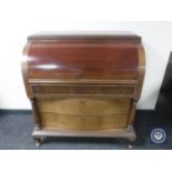 A continental mahogany barrel fronted bureau (locked)