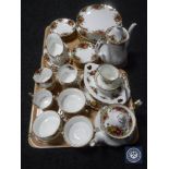 Two trays of forty-seven pieces of Old Country Roses Royal Albert tea and dinner china