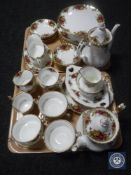 Two trays of forty-seven pieces of Old Country Roses Royal Albert tea and dinner china