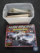 A boxed Scalextric set together with a box of assorted Scalextric track and accessories,