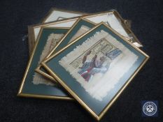 Two gilt picture frames together with four framed Egyptian prints