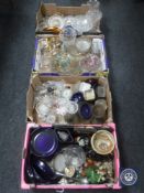 Four boxes of assorted glass ware, onyx comport,