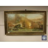 Continental school, naval battle, oil on canvas, signed Meyer,