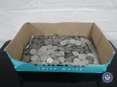 A box of mid twentieth century six pence pieces