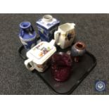 A tray of Ringtons Maling teapot and water jug, Ringtons caddy,