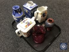 A tray of Ringtons Maling teapot and water jug, Ringtons caddy,