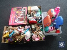 Four boxes of twentieth century toys including Barbie and accessories,