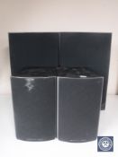 A pair of cased black Mordant short speakers together with a pair of black cased Heybrook speakers