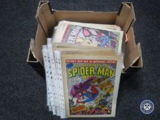 A box of 1980's The Spectacular Spiderman weekly comics