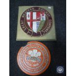 A cast metal GWR company plaque together with a resin 150 year commemorative plaque for the