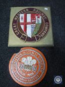 A cast metal GWR company plaque together with a resin 150 year commemorative plaque for the