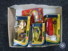 A box of three boxed vintage Corgi die cast vehicles including Skip dumper,