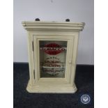 A painted pine wall cabinet bearing Mayos Tobacco advertising