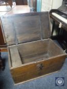 A 19th century oak blanket box with metal fittings