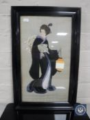 A framed nineteenth century silk panel depicting a Geisha