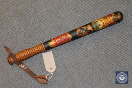 A Victorian and later ceremonial policeman's truncheon, with hand-painted decoration,