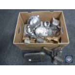 A box of metal ware including plated items,