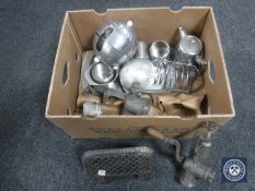 A box of metal ware including plated items,