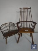 A miniature Windsor style spindle back country armchair and bench