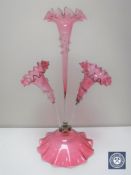 A Victorian three way ruby glass epergne CONDITION REPORT: Chip to rim of one