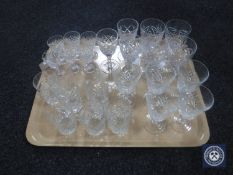 A tray containing assorted crystal drinking glasses