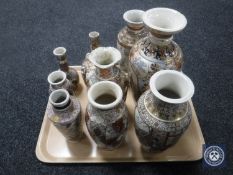 A tray of nine assorted Japanese Satsuma vases