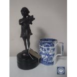 A patinated figure of a girl carrying wheat after Suzanne Bizard, signed, on marble base,