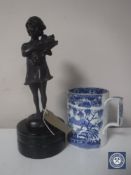 A patinated figure of a girl carrying wheat after Suzanne Bizard, signed, on marble base,