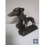 Two cast metal figures - greyhound and greyhound bust