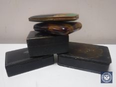 Three Victorian treen boxes together with two cigarette cases