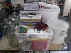 A quantity of home brewing equipment including boxed Still Spirits stainless steel turbo air still