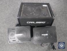 A Carlsbro speaker together with a pair of Fenwick speakers