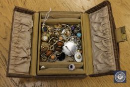 A box of costume jewellery, dress cluster ring, swivel fob,