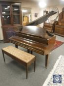 A mahogany cased baby grand piano by Challen, width 142 cm, retailed by Alderson & Brentall Ltd,