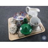 A tray containing Imari scalloped edge bowl, cloisonne egg, Victorian tankard,