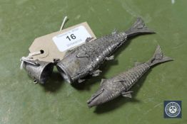 Two silver plated articulated fish