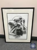 Donald James White : Nude of Carol crouching, black wash, signed with initials, dated '00,
