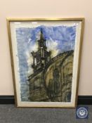 Donald James White : All Saints, Newcastle upon Tyne, watercolour, signed with initials, dated '01,