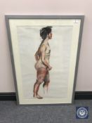 Donald James White : Full length nude study of female, colour chalks, signed with initials,